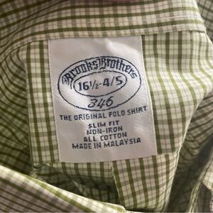 Brooks Brothers Green Dress‎ Shirt Classic Checkered Design 100% Cotton